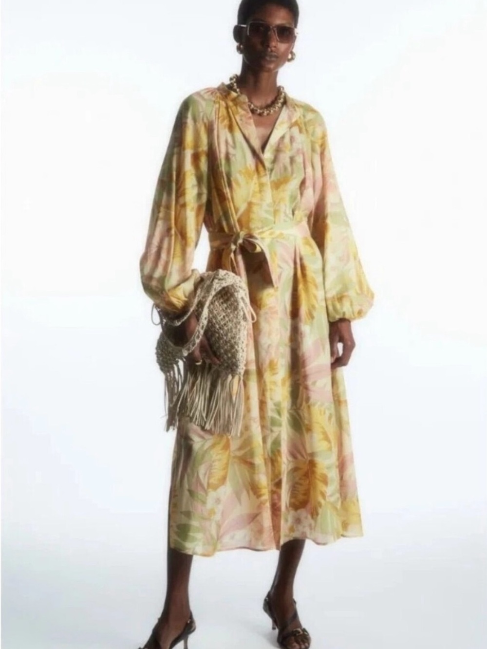 COS floral print midi shirt dress with pockets size L